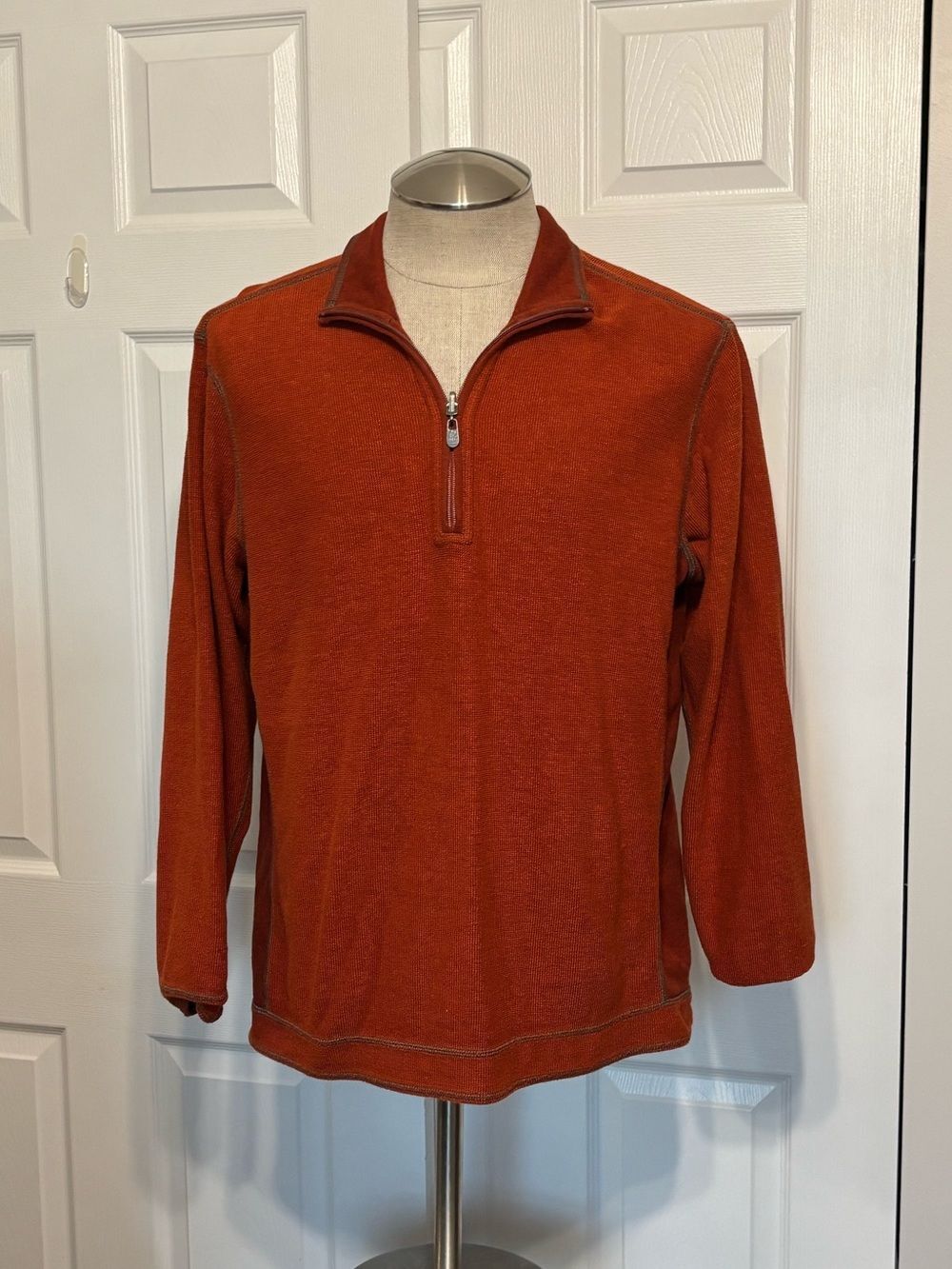 Tommy Bahama Burnt Orange 1/4 Zip Pullover Knit Sweater Men's Size L